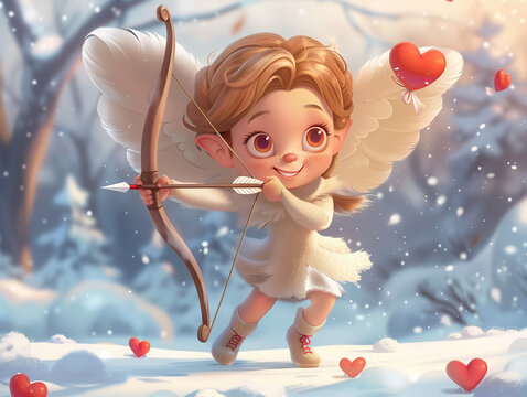 Charming little cupid aiming his arrow on Valentine's Day