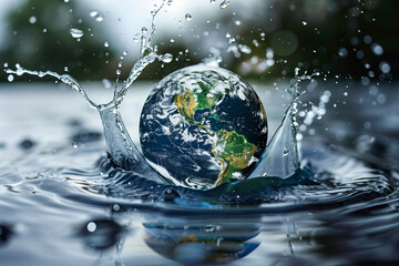 Obraz na płótnie Canvas Planet Earth Splashing Into Water Conceptual Image