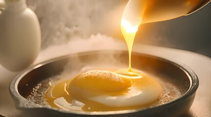 Frying a Perfect Egg in a Skillet, Capturing the Essence of Quick and Healthy Home Cooking.