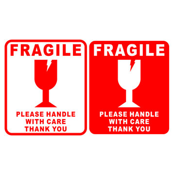 Packaging label fragile. Red sign fragile vector. Shipping or Packaging Stickers Illustration.