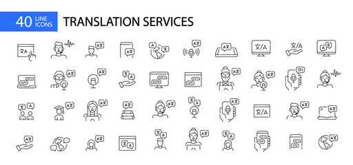 Foreign languages learning, dictionaries, translation and interpreting apps and services. Pixel perfect vector icons