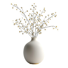 Round shape vase with flowers Gold and white, realistic photo, pure white background, solid color fill, simple color scheme, clean and atmospheric isolated PNG