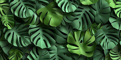 Seamless monstera pattern. Vintage botanical 3d illustration for printing fabric, wrapping paper, packaging. - obrazy, fototapety, plakaty