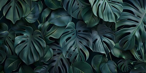 Seamless monstera pattern. Vintage botanical 3d illustration for printing fabric, wrapping paper, packaging. - obrazy, fototapety, plakaty