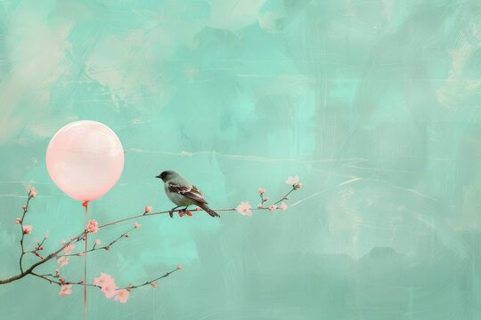 Bird perched on balloon branch