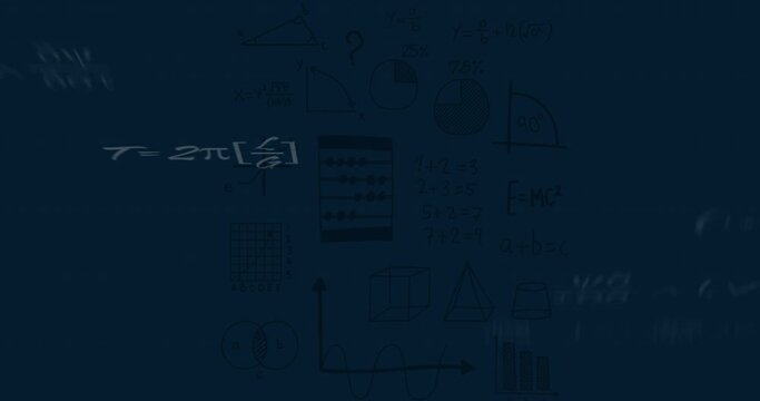 Animation of mathematical data processing over dark background