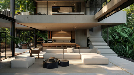 Fototapeta premium Prepare to be wowed by the daring design of this private home where the art of minimalism meets the strong rugged aesthetic of brutalism resulting in a unique and captivating