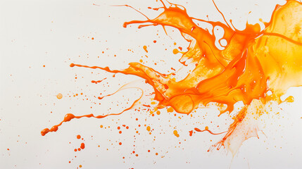 Energetic Orange Splash: Dynamic Watercolor Movement Captured Against a Crisp White Background