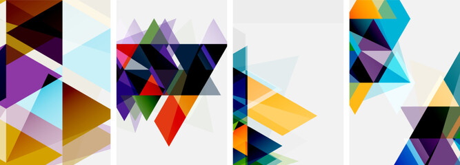 Colorful bright triangles with various colors and transparencies. Vector illustration For Wallpaper, Banner, Background, Card, Book Illustration, landing page