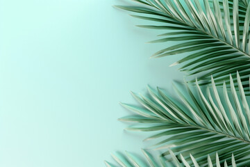abstract tropical mint color background with soft shadows of palm tree as a mockup or product presentation template