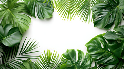 Fototapeta premium Beautiful tropical palm trees and leaves isolated on white background, perfect for summer vacation vibes. Generative Ai