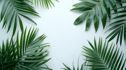 Beautiful tropical palm trees and leaves isolated on white background, perfect for summer vacation vibes. Generative Ai - obrazy, fototapety, plakaty