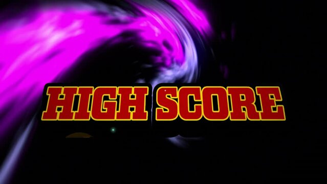 Animation of high score text over light trails on black background