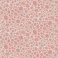 Seamless pattern with charming hand drawn pink gouache polka dots. Modern boho pattern