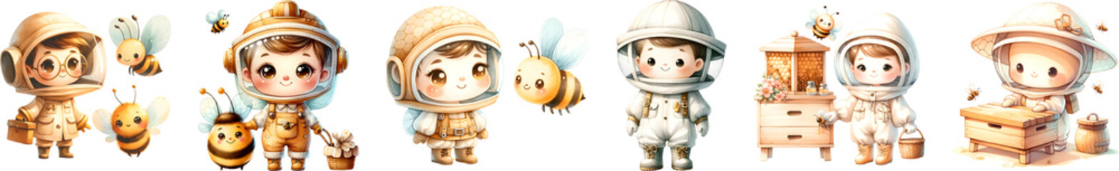 Cute beekeeper with honey bee for kids
