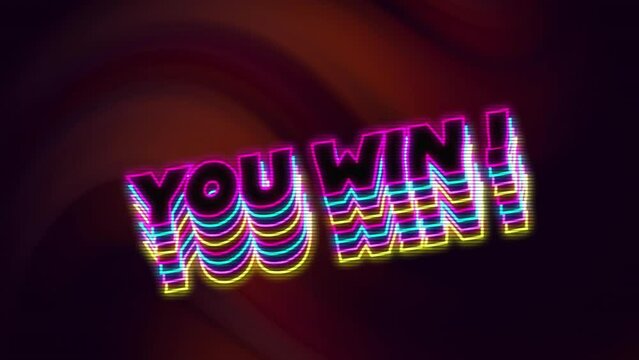 Animation of you win text over glowing light trails on black background