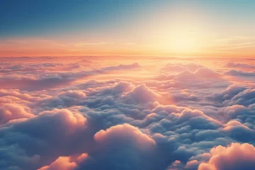 Fotobehang aerial photo of sunrise above the clouds © alisaaa
