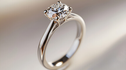 Beautiful White Gold Ring with Large Diamond Isolated, Generative Ai
