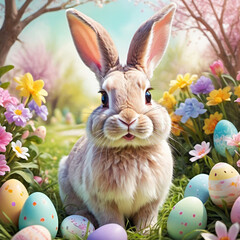 Easter bunny in a whimsical garden