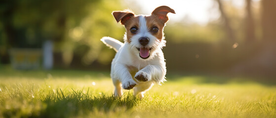 Joyful Jack Russell Terrier Running in Sunlit Field