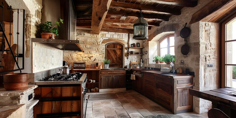 Kitchen-dining room in an old wooden house