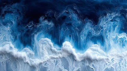 Photo sur Plexiglas Photographie macro Texture of churning waves in shades of deep blue and white hinting at the unpredictable nature of the sea.