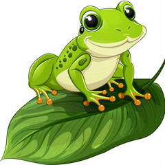 Obraz premium Frog Cartoon On Leaf isolated