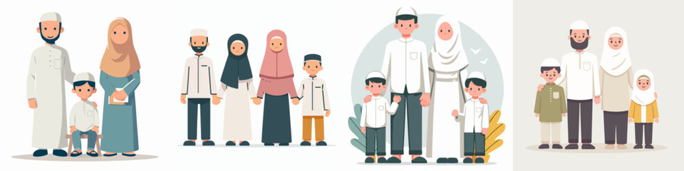 Vector Muslim family with a simple flat design style