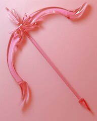 A digital rendering of a bow and arrow in glossy pink against a soft pink background
