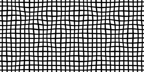 Black and white square grid pattern with slight distortion for background. Seamless background