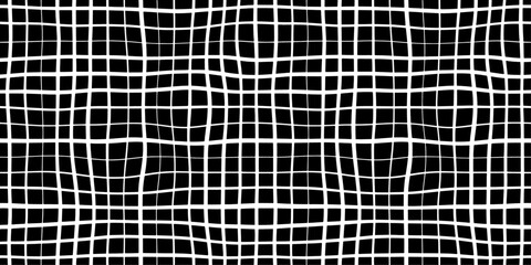 Thin and thick line black and white grid pattern with slight distortion for background. Seamless background