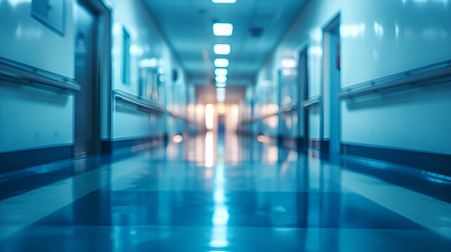 Blur Image Background of Corridor in Hospital or Clinic, Medical Facility Interior with Blurred Hallway - Generative AI

