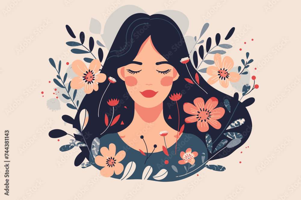 Poster woman with flowers flat design