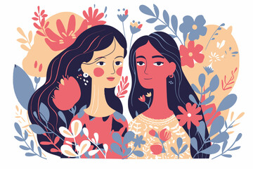 Best Friend Woman Flat Design Minimalist, 