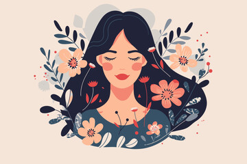 woman with flowers flat design