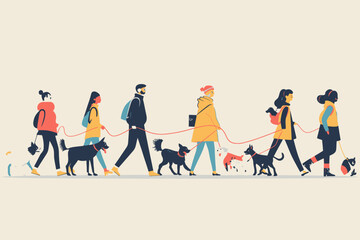 Fototapeta premium People Walking With Dogs Flat Design