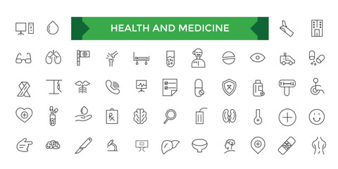 Health and Medicine icon collection logo and pictogram. Concept illustration for ui and website.