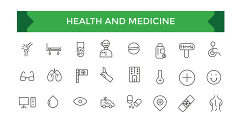 Health and Medicine icon collection logo and pictogram. Concept illustration for ui and website.