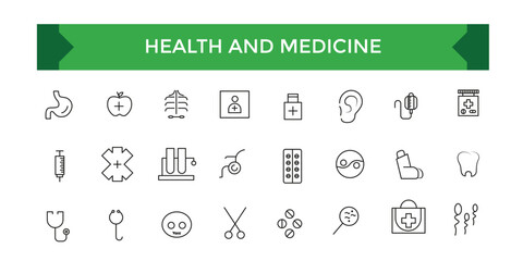 Health and Medicine icon collection logo and pictogram. Concept illustration for ui and website.