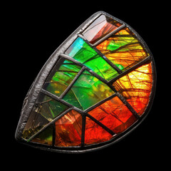Ammolite ​gem ​on black dark background