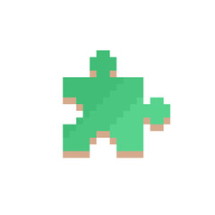 Obraz premium Puzzle piece emoji, pixel art style icon, design for web, sticker, mobile app, isolated black and white vector illustration. 8-bit sprite.