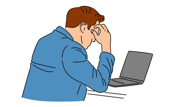 recommend clip art: line art color of overworked businessman is under stress with headache
