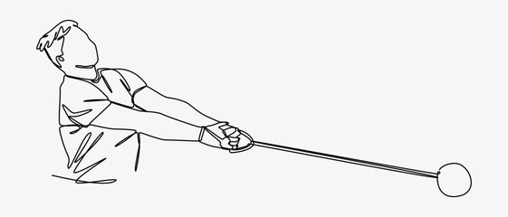 Continuous one line drawing of hammer throwing athlete. sport, athletics. Editable stroke. Isolated on white background. Vector illustration.
