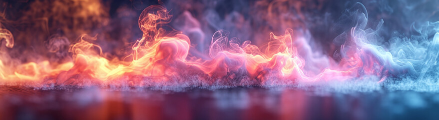 Fire Background. Blue and red fire. Huge, extremely hot explosion with sparks and hot smoke, against black background.Ai - obrazy, fototapety, plakaty