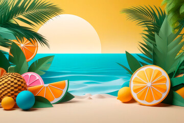 Paper style summer party design summer beach party template. Ideal for season event invitation, promo.