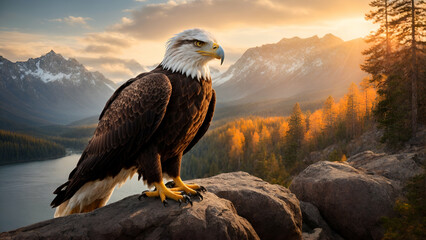 eagle on a rock in mountains 