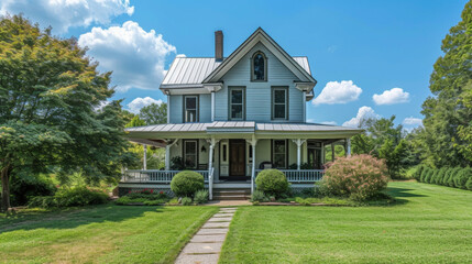 Fototapeta premium This fully renovated Victorian farmhouse exudes warmth and character. From the quaint front porch to the detailed craftsmanship inside no detail has been overlooked in preserving