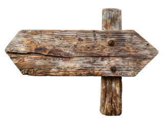 Old wooden sign showing the way transparent background