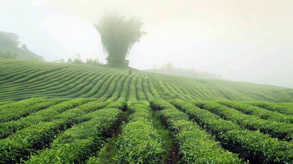 Fototapeta na wymiar view of tea plantation in the morning, tea farming