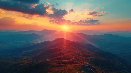 Gordijnen The sun over the mountains sunset over the mountains © haizah